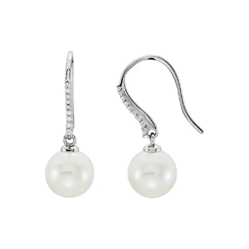 chandelier earrings for women -Freshwater Cultured Pearl & Diamond Dangle Earrings in 14k White Gold