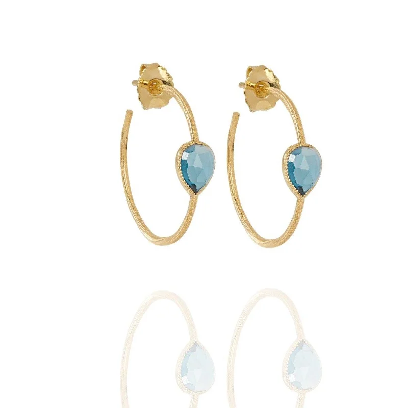 contemporary earrings for women -Large Creole Pear Earrings Blue Topaz - 18k Gold