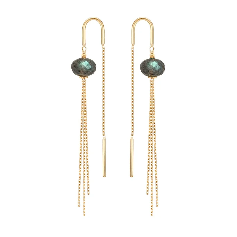 silver drop earrings for women -Medusa Threader Earrings Labradorite - 18k Gold