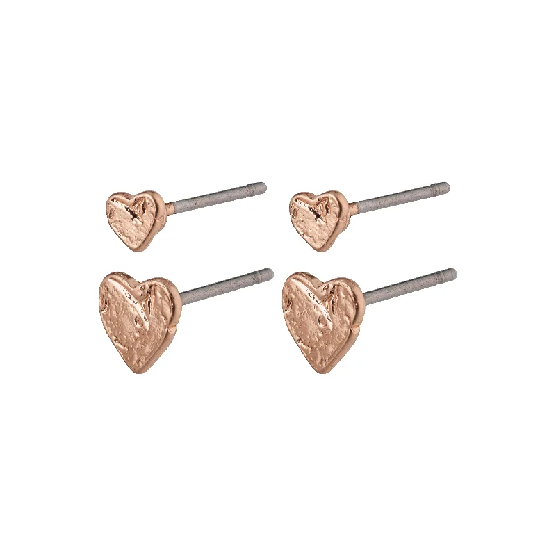 silver drop earrings for women -SOPHIA heart studs 2-in-1 set rosegold-plated