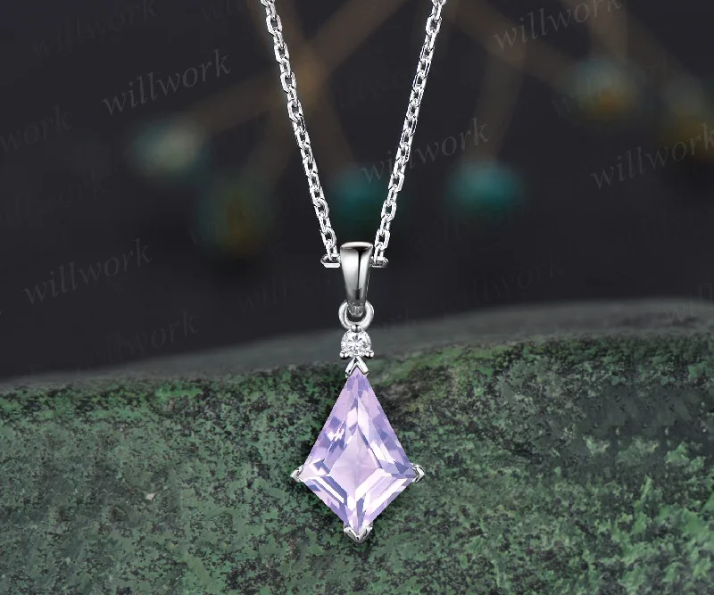 gemstone-encrusted necklaces -READY TO SHIP: Kite cut Lavender Amethyst Necklace - Sterling Silver