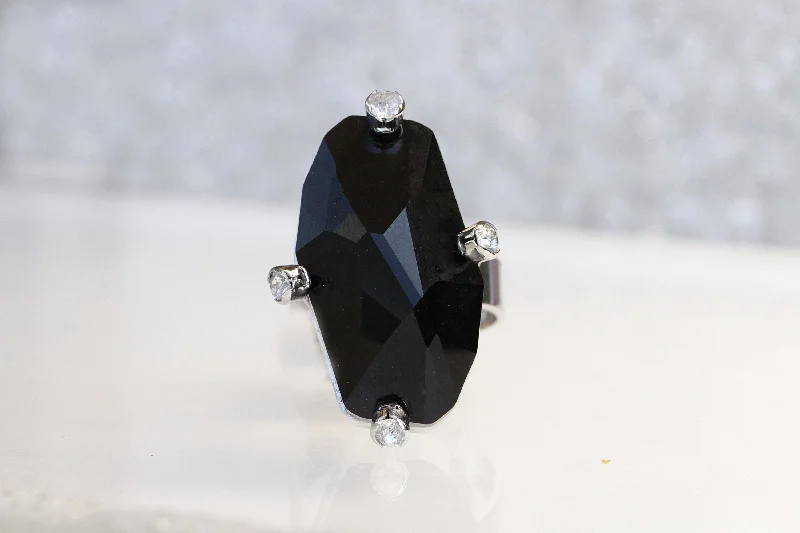 solitaire rings for women -BLACK STONE RING