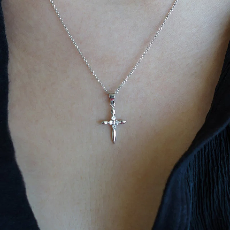 trendy gold necklaces for women -4 Stone Small Cross Necklace