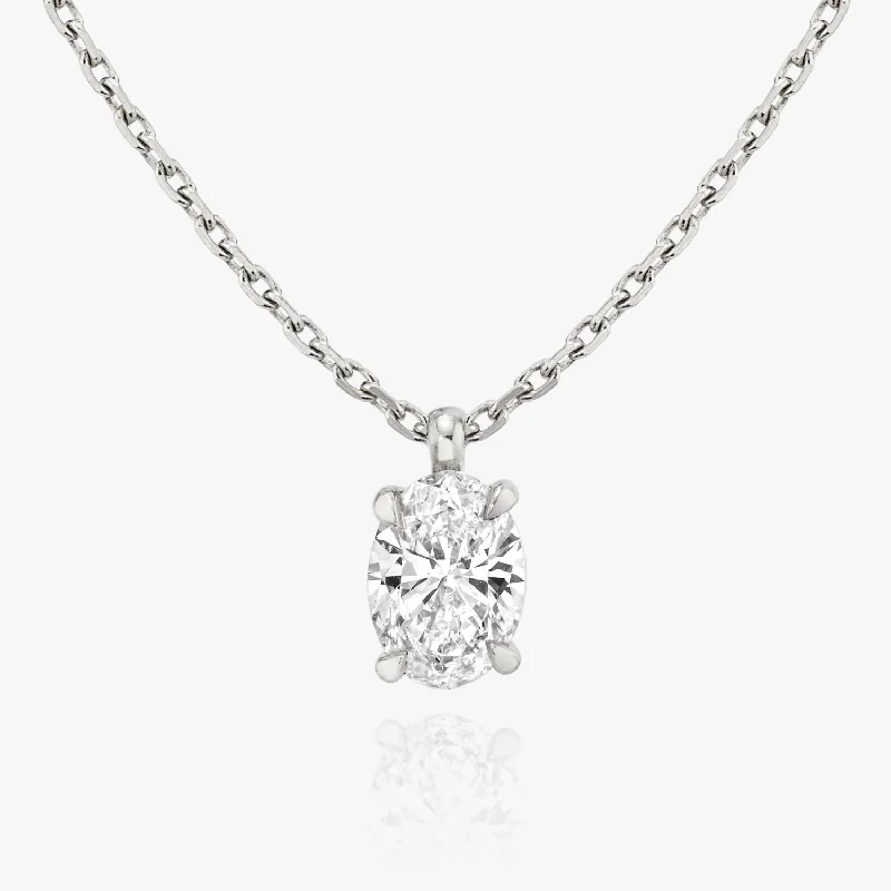 heart pendant necklaces for women -Solitaire Oval 14K Whitegold Necklace w. Lab-Grown Diamond