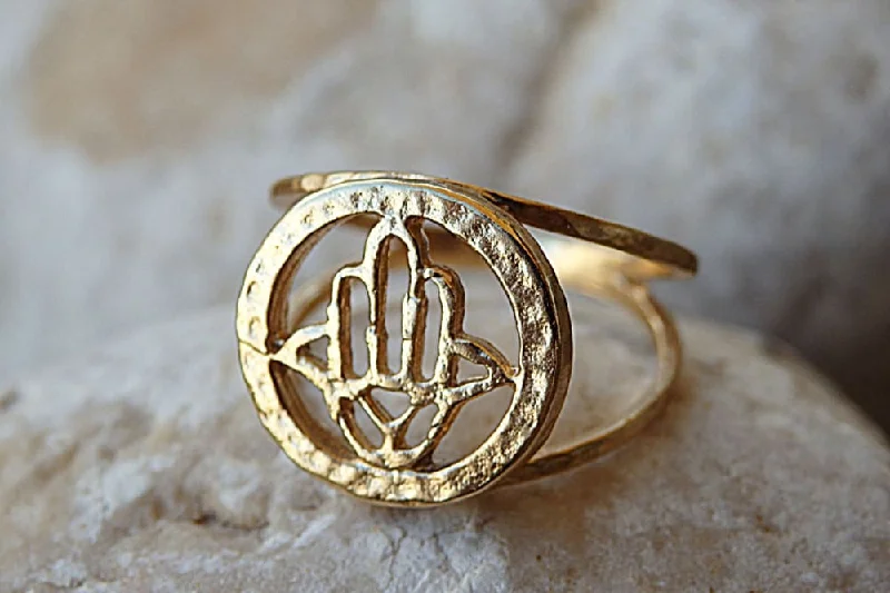 custom gemstone rings -Gold Hamsa Ring