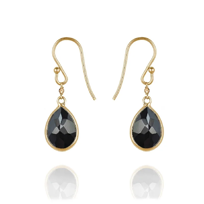 butterfly earrings for women -Precious Drop Earrings Black Onyx - 18k Gold