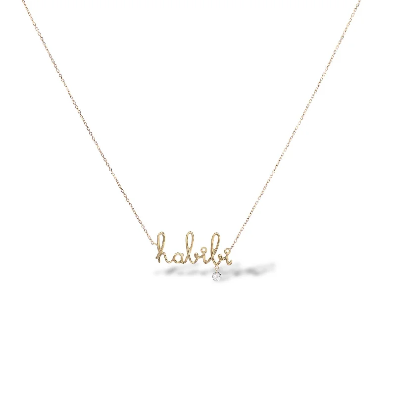 custom name necklaces for women -Habibi 18K Gold or Whitegold Necklace w. Diamond