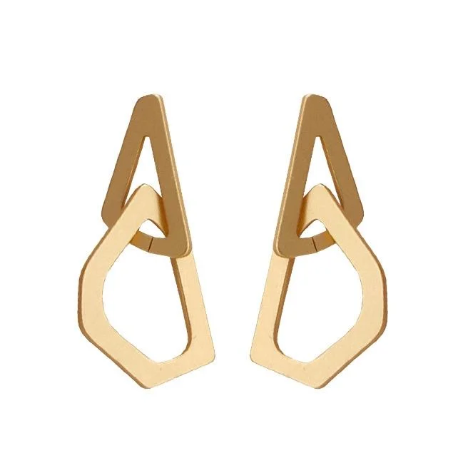 classic pearl earrings for women -Dangle Gold Triangle Hoop Invisible Clip On Earrings