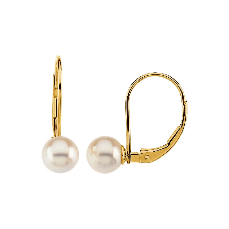 cubic zirconia earrings for women -7mm Round Akoya Cultured Pearl Lever Back Earrings in 14k Yellow Gold