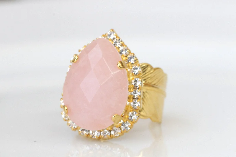 statement wedding rings for women -ROSE QUARTZ Ring Gold