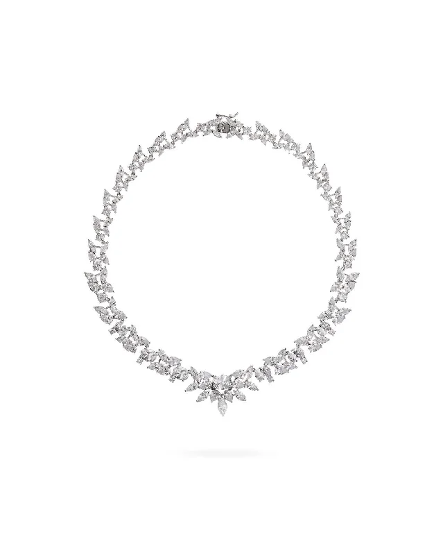 fashion necklaces for women -Eden Orchid Statement Silver Plated Brass Necklace w. Zirconia