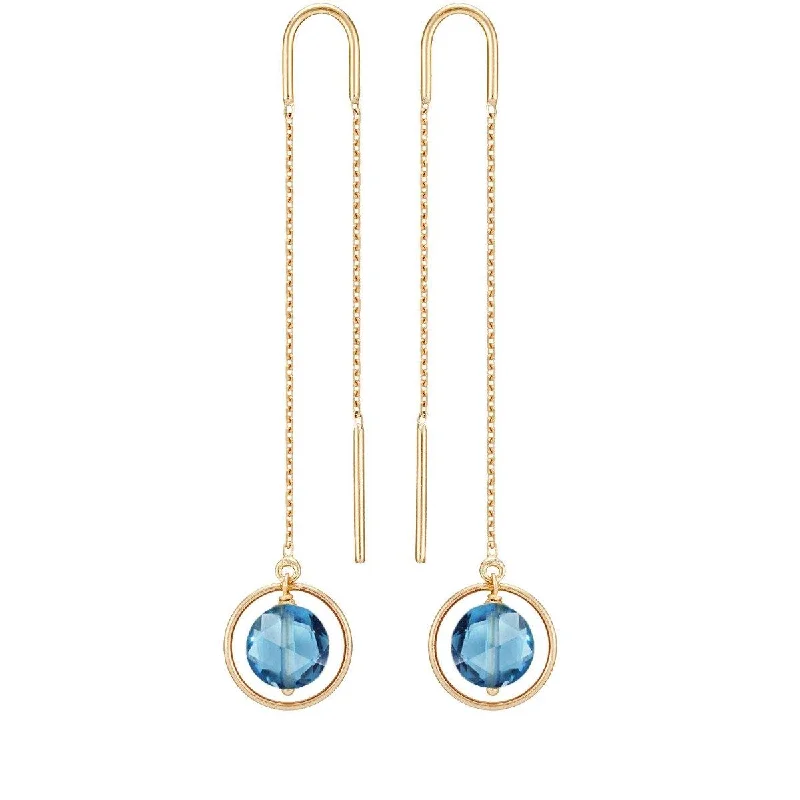 luxury gemstone earrings for women -Long Chain Eclipse Earrings Blue Topaz - 18k Gold