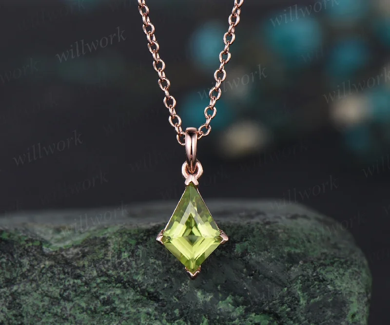 gemstone pendant necklaces -Kite peridot necklace solid 14k 18k rose gold vintage unique Personalized pendant for women her gemstone anniversary bridal gift mother