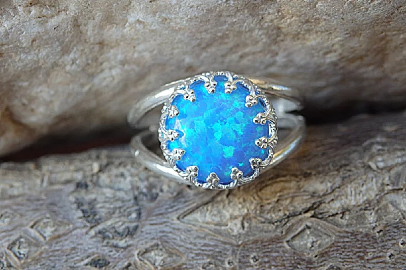 minimal engagement rings for women -Opal silver Ring