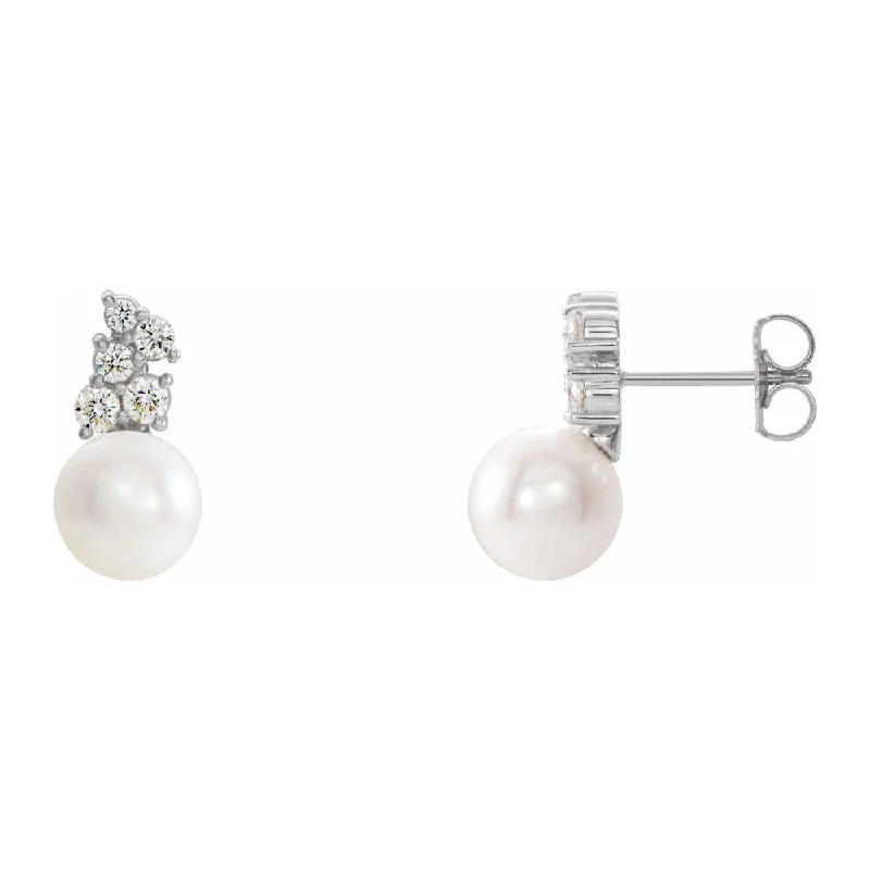 vintage-style earrings for women -14K Gold FW Cultured Pearl & 3/8 CTW Diamond Post Earrings, 8 x 10mm