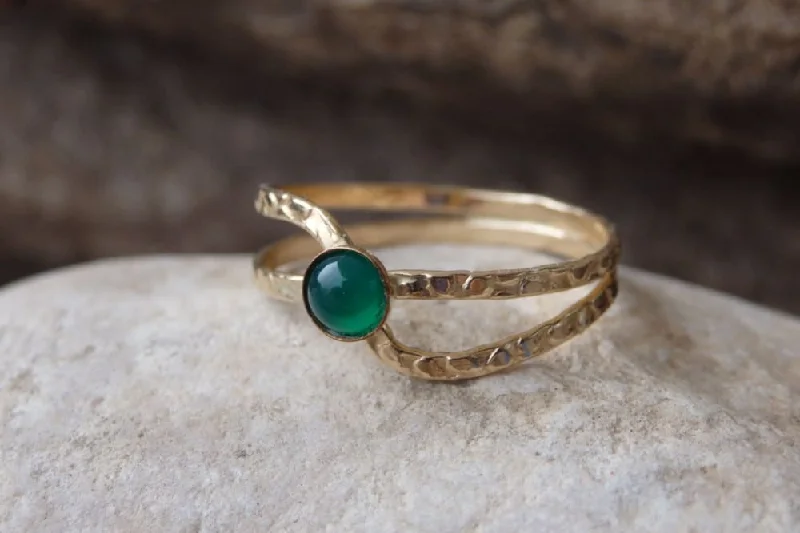 rose gold wedding rings for women -Green Agate Ring