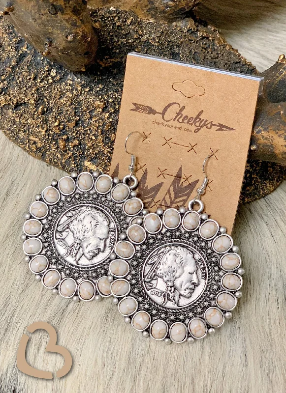 statement earrings for women -The Shyann Warrior Earrings in White Buffalo