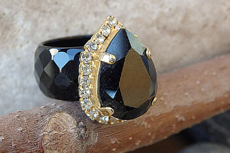 sapphire rings for women -Black Agate Ring