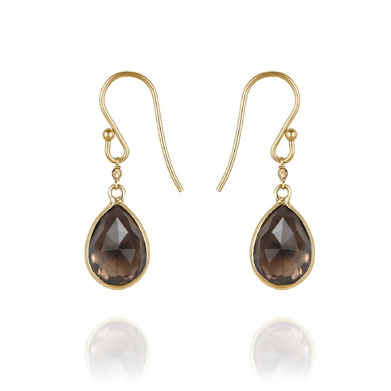 fashion-forward earrings for women -Precious Drop Earrings Smoky Quartz - 18k Gold