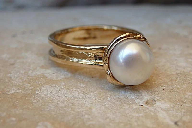 minimalist rings for women -Bridal Pearl Ring