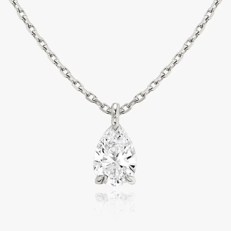 silver chain necklaces for women -Solitaire Pear 14K Whitegold Necklace w. Lab-Grown Diamond