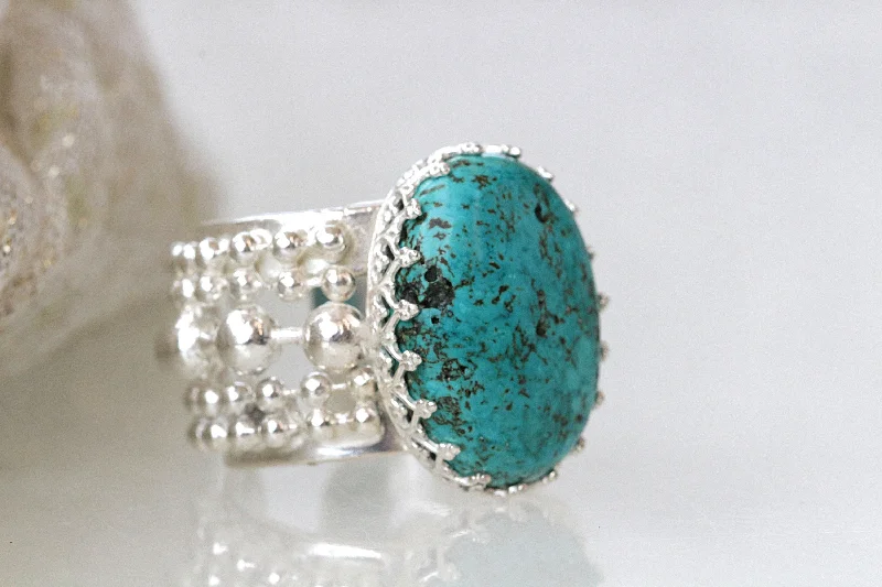 floral engagement rings for women -Turquoise Silver Ring