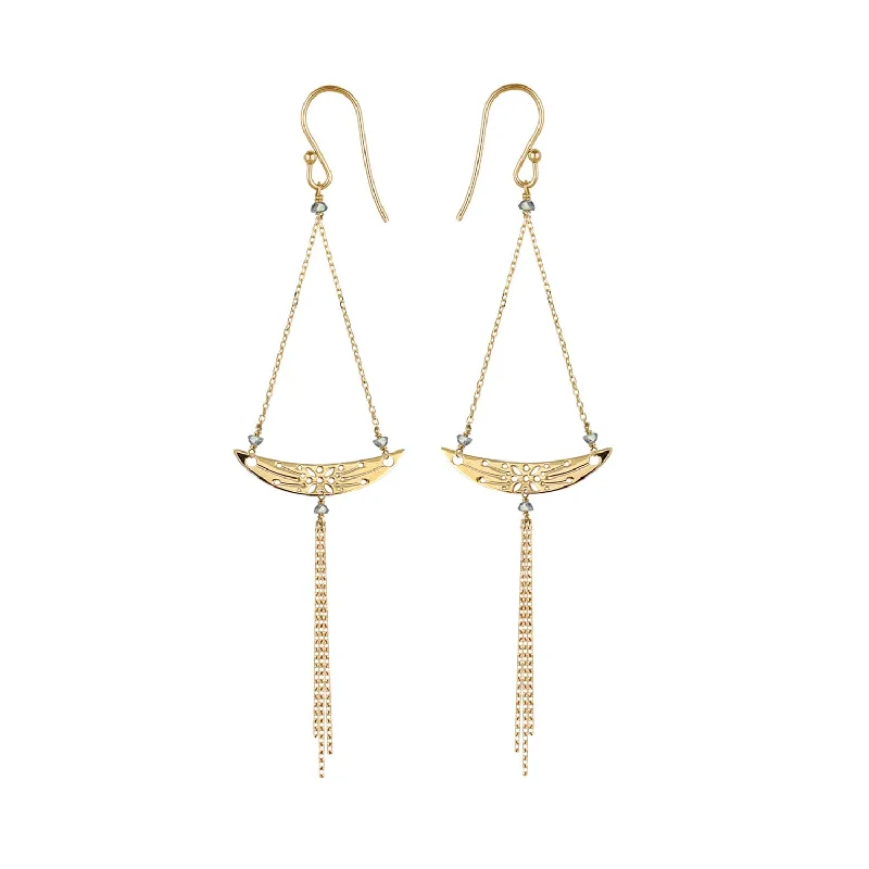 statement earrings for weddings -Long Moon Tassel Earrings  - 18k Gold