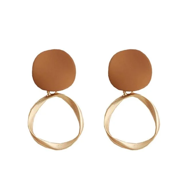 round earrings for women -Organic Shape Orange Brown Round Hoop Invisible Clip On Earrings