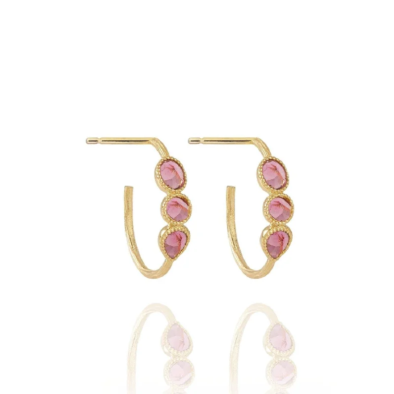 sterling silver earrings for women -Hoops Trio Mosaik Pink Tourmaline -18k Gold