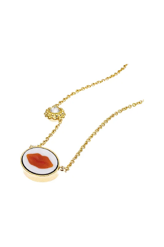 birthday gift necklaces for women -Lady Is A Tramp Charm 18K Gold Necklace w. Agate & Diamond