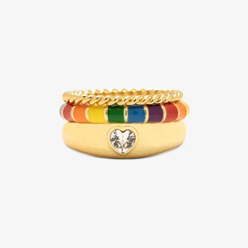 custom wedding rings for women -Rainbow Enamel Ring Stack