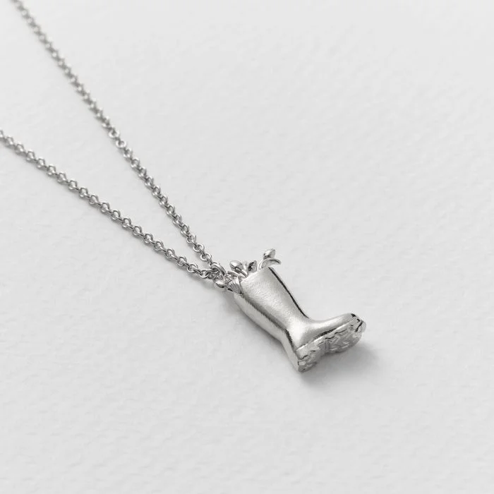 silver charm necklaces for women -Tulip Filled Wellington Boot Necklace