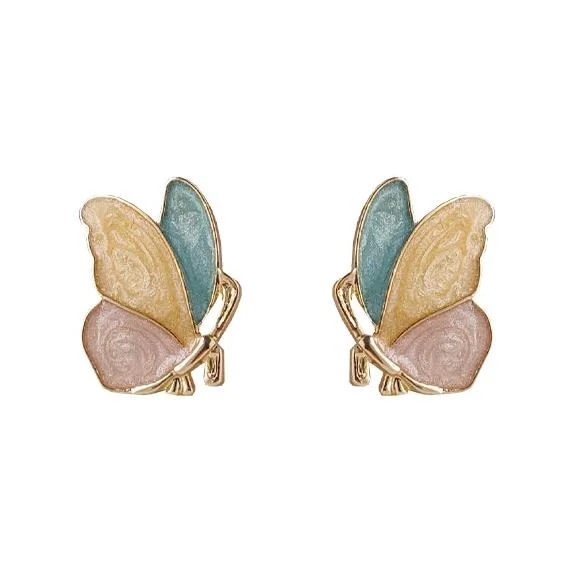 statement earrings for weddings -Green Pink Yellow Butterfly Invisible Clip On Earrings