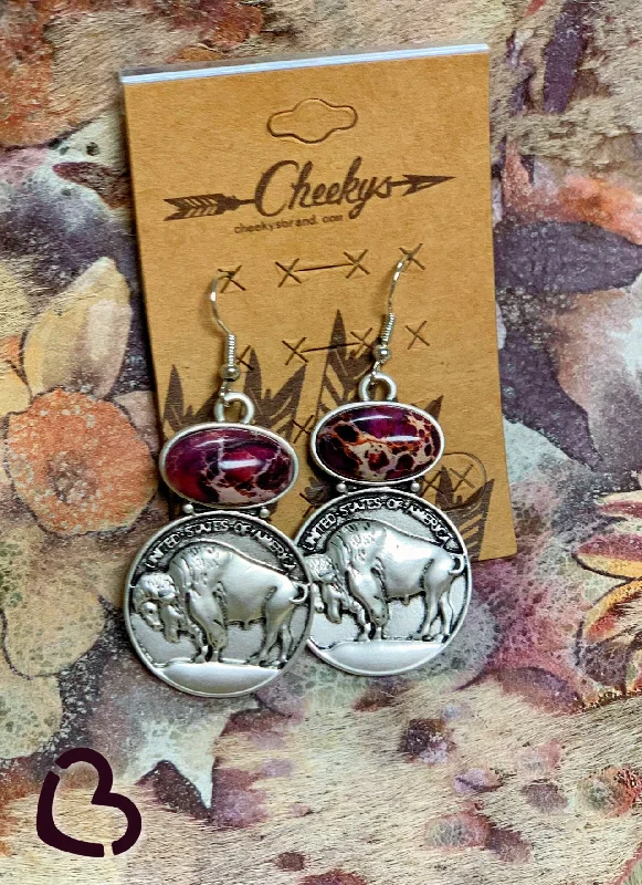 sparkling earrings for women -The Shawney Buffalo Nickle Earrings in Purple