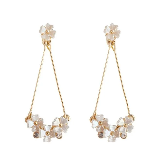 classic hoop earrings for women -Dangle White Flower Invisible Clip On Earrings