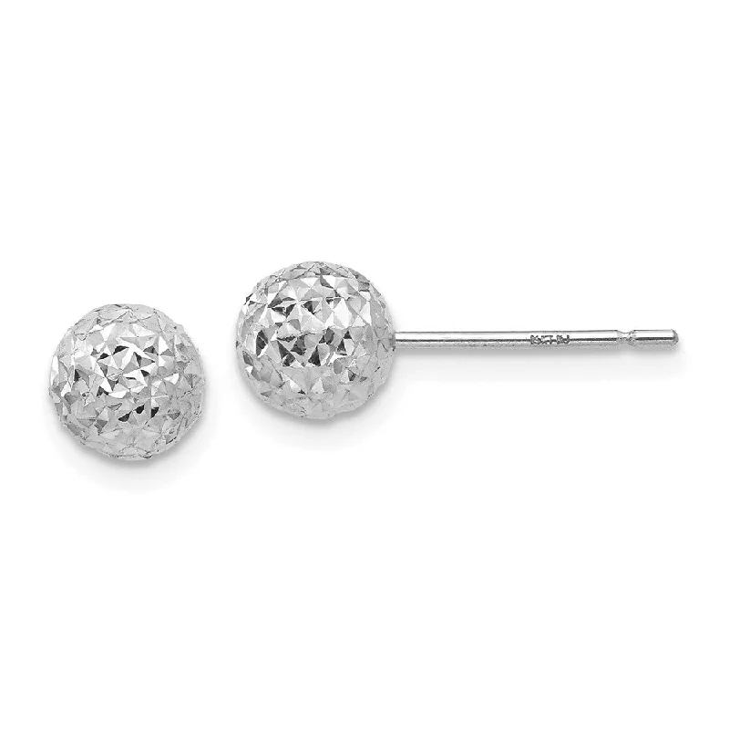 pearl drop earrings for women -6mm Diamond Cut Ball Post Earrings in 14k White Gold