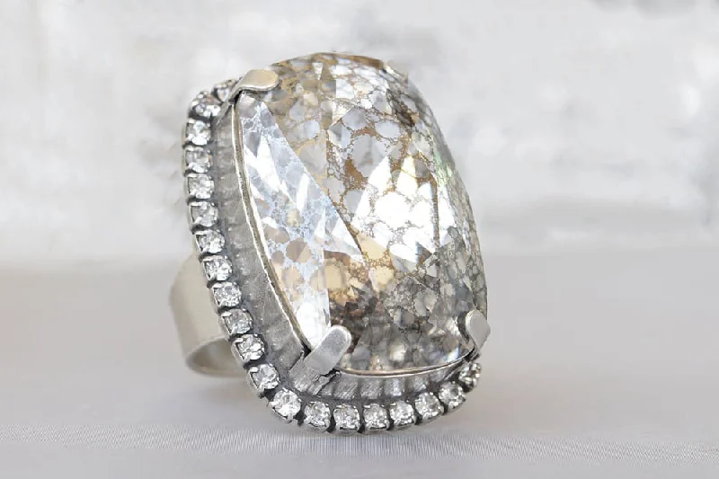 diamond-encrusted rings for women -SILVER OXIDE RING