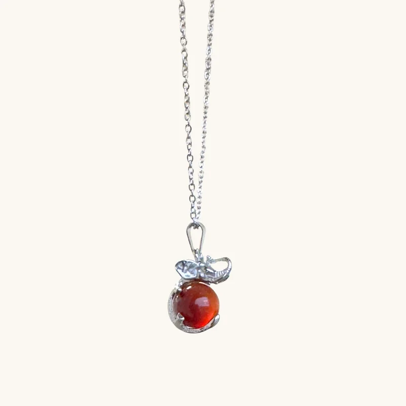 silver charm necklaces for women -Silver Carnelian Elephant Necklace