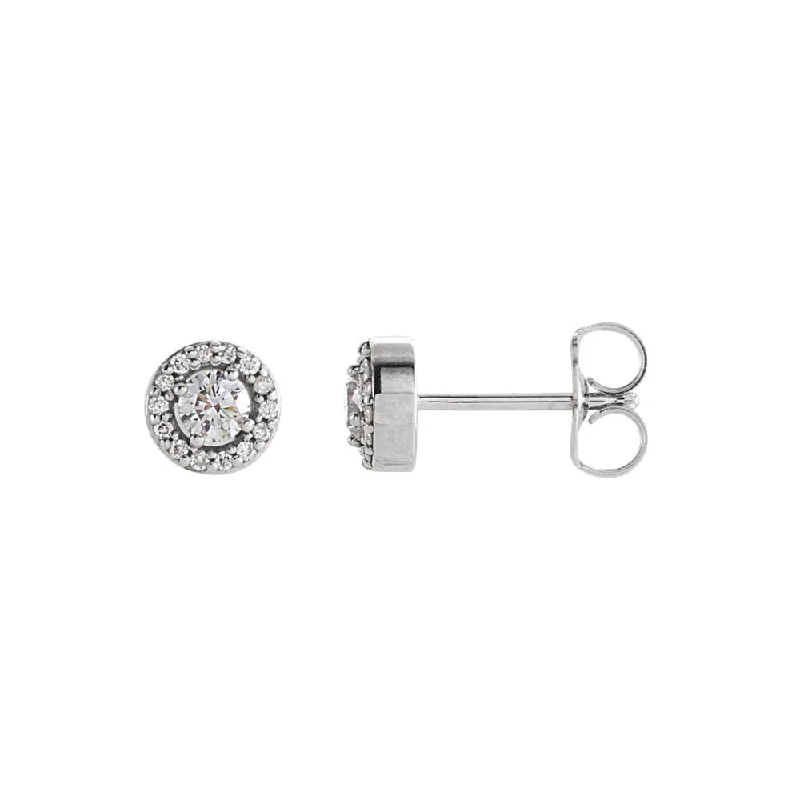 boho earrings for women -1/4 Cttw Diamond 6mm Halo Style Post Earrings in 14k White Gold