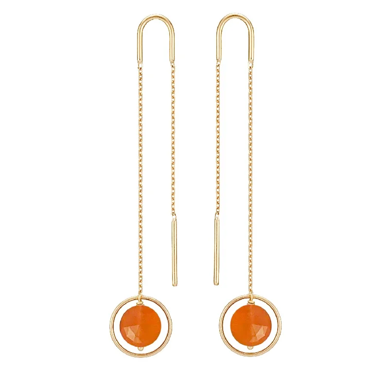 classic hoop earrings for women -Long Chain Eclipse Earrings Carnelian - 18k Gold