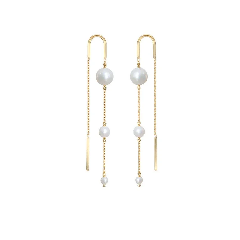 bohemian earrings for women -Pearl Cascade Threader earrings - 18k Gold