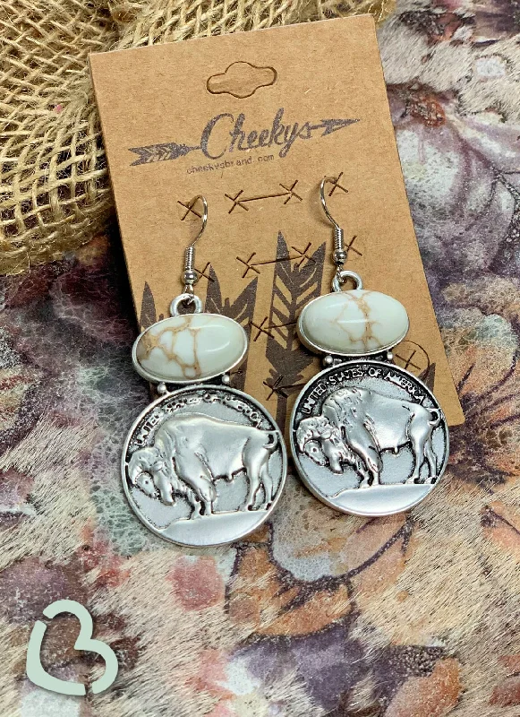 gold diamond earrings for women -The Shawney Buffalo Nickle Earrings in White Buffalo