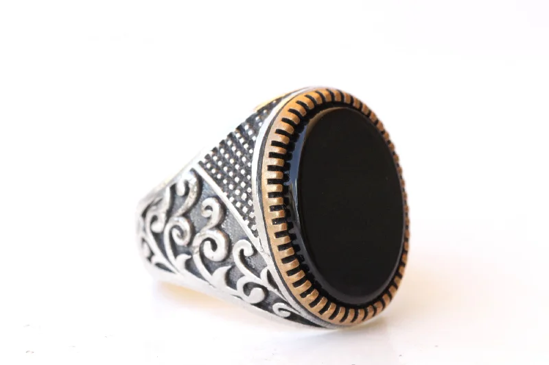 modern engagement rings for women -BLACK ONYX RING