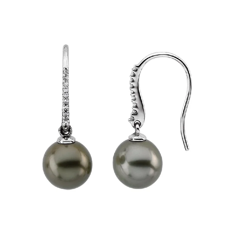 heart-shaped earrings for women -Gray Tahitian Cultured Pearl & Diamond 14k White Gold Dangle Earrings