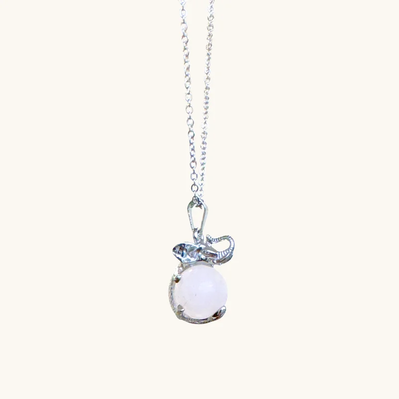 sapphire pendant necklaces for women -Silver Rose Quartz Elephant Necklace