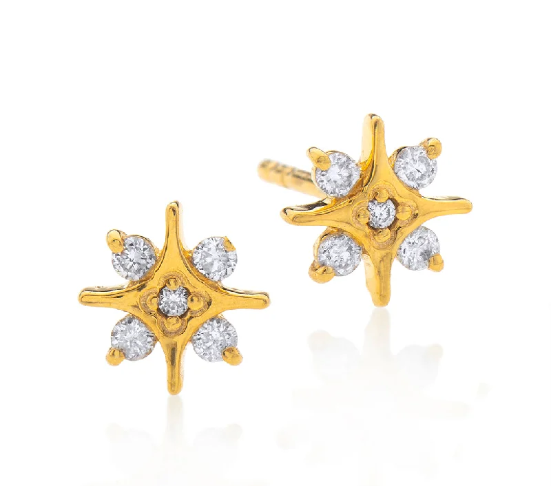 elegant gold earrings for women -Nava Zahavi Star Diamonds Yellow Gold Stud Earrings