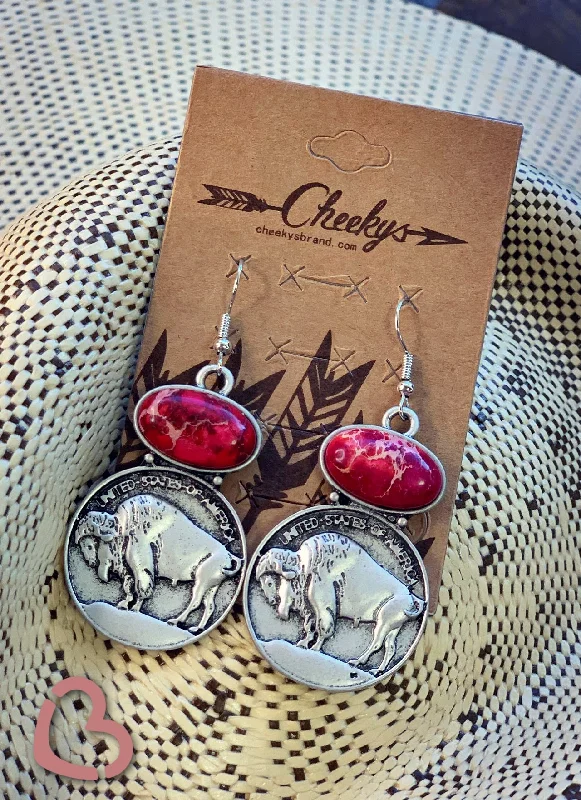 silver earrings for women -The Shawney Buffalo Nickle Earrings in Deep Rose