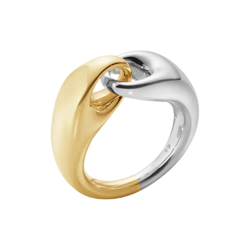 silver rings for women -Silver and 18ct Yellow Gold Reflect Large Link Ring