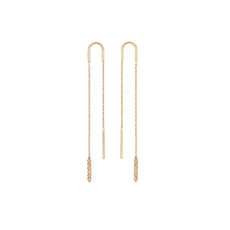 drop stud earrings for women -Gold Bead Long Earrings 18ct Gold