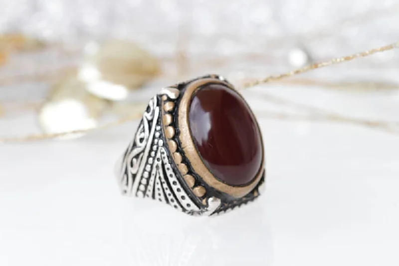 custom wedding rings for women -CARNELIAN STONE RING